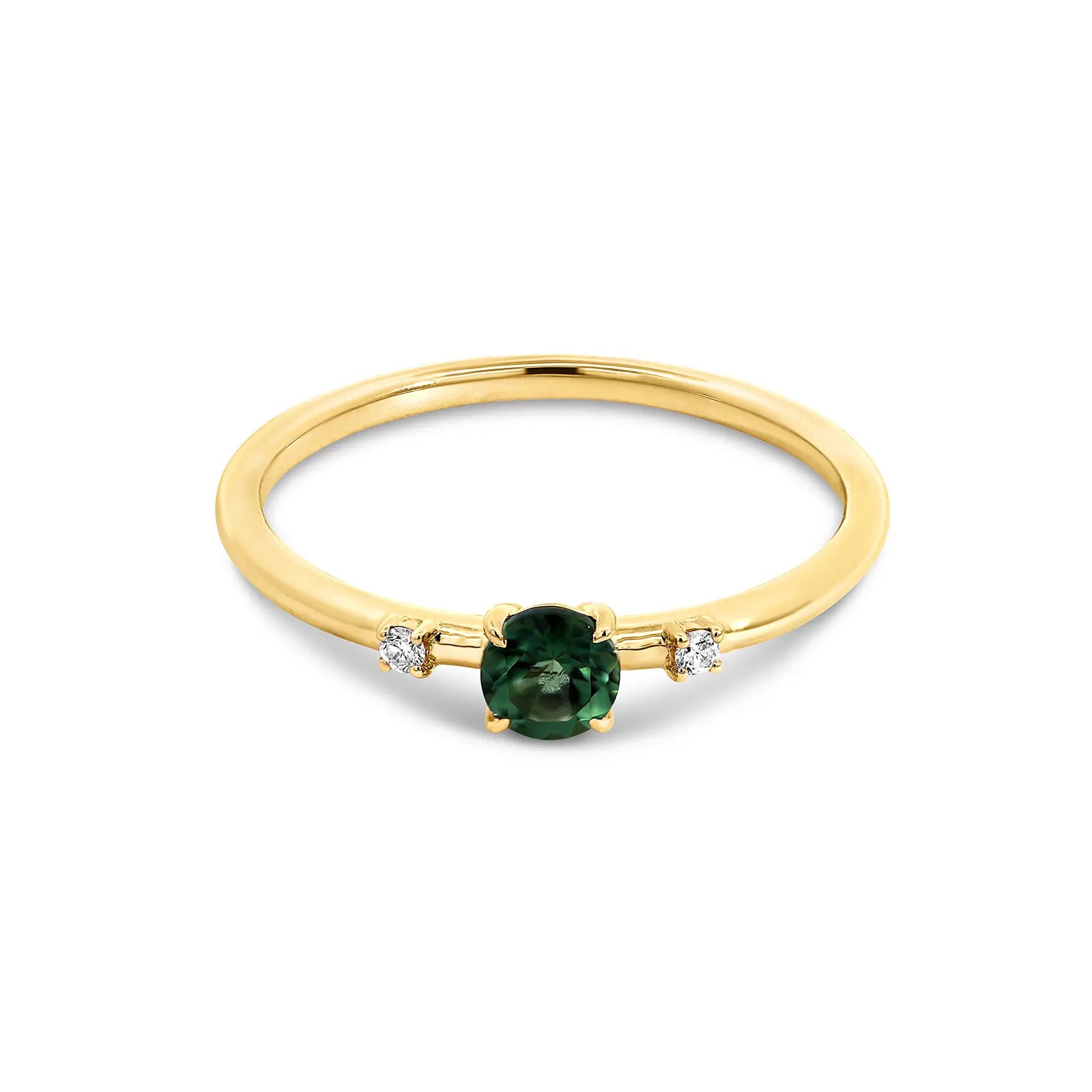 9ct Yellow Gold Mint Tourmaline & Lab Grown Diamond Ring