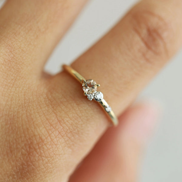 9ct Yellow Gold Morganite & Lab Grown Diamond Dress Ring - alternate view