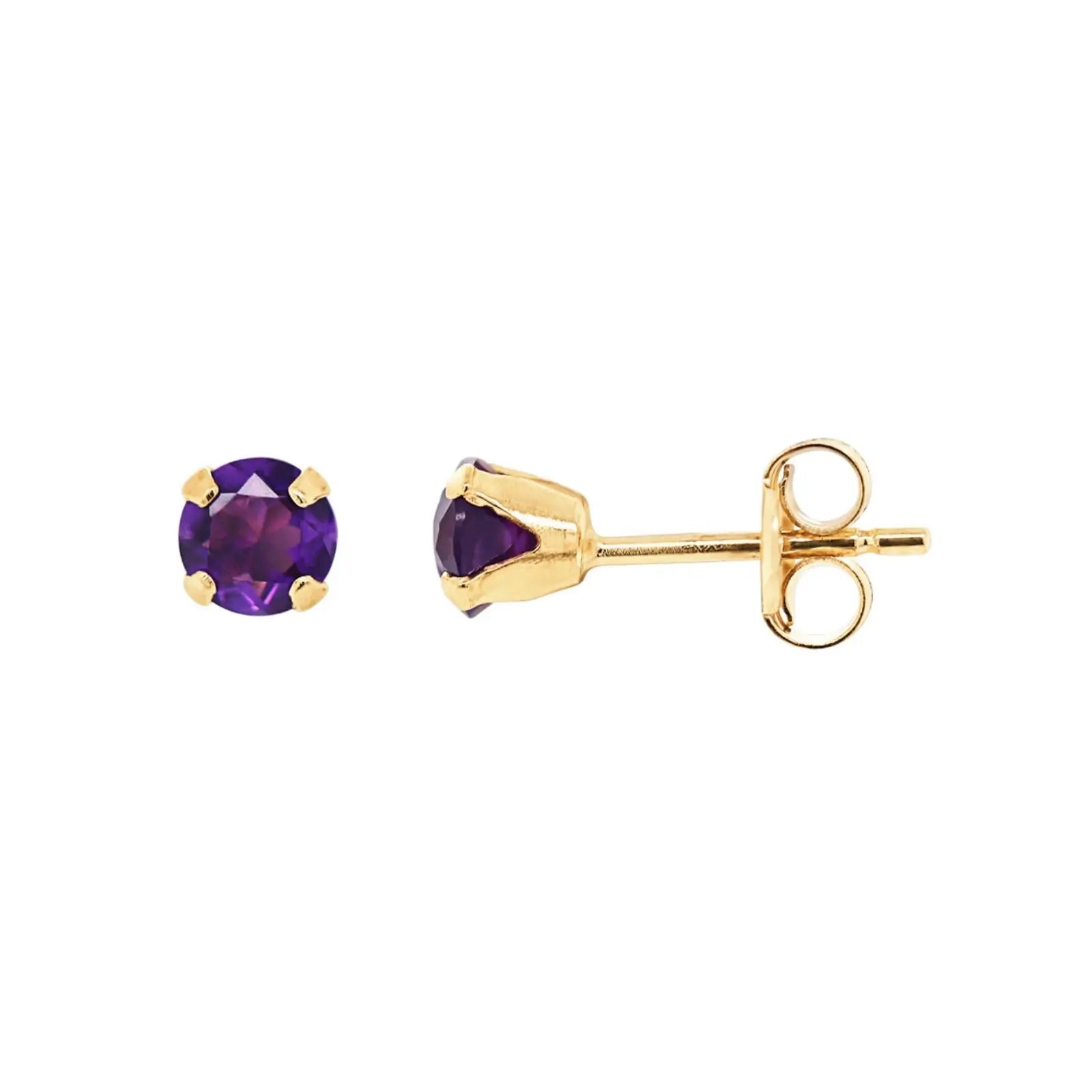 9ct Yellow Gold Natural Amethyst Stud Earrings