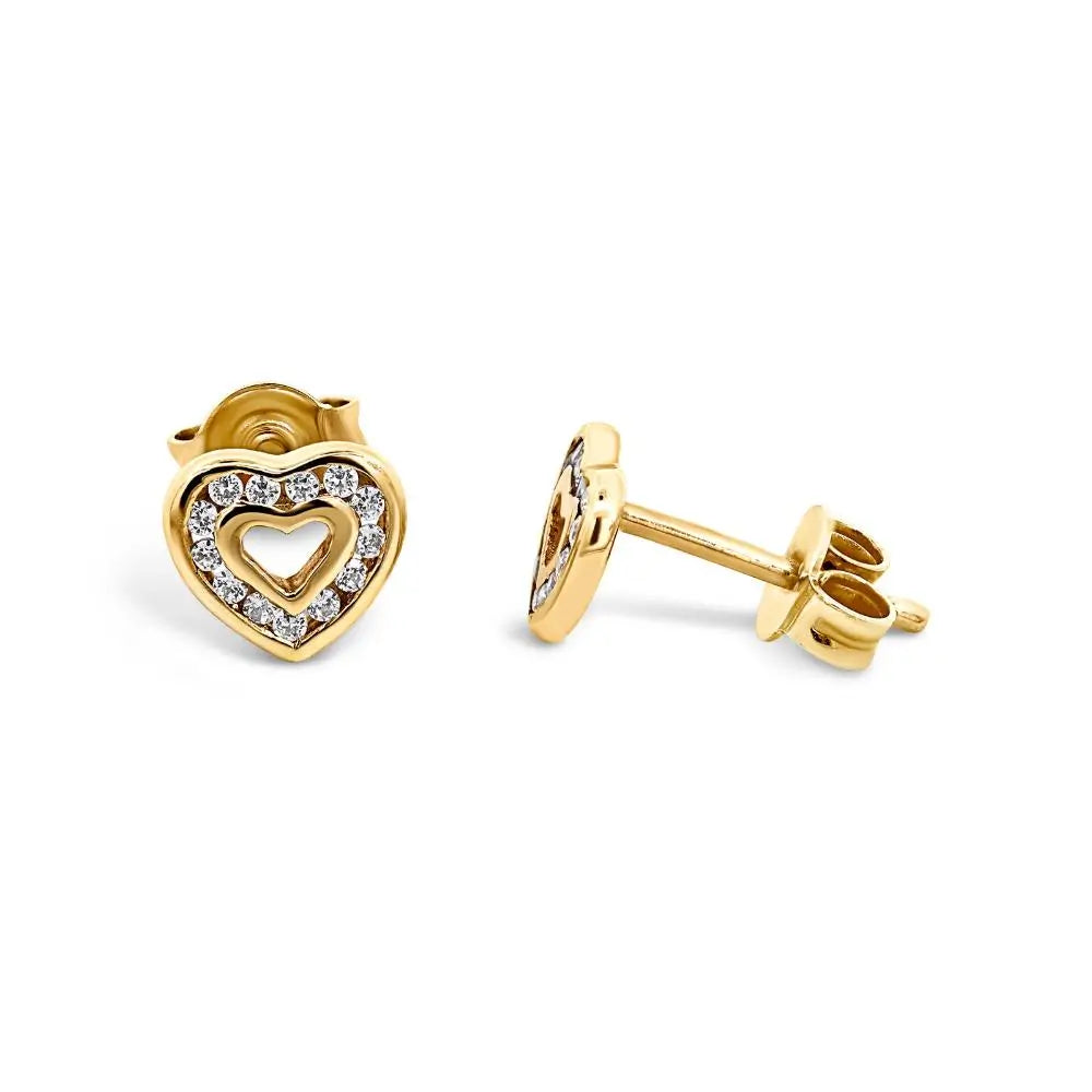 9ct Yellow Gold Open Heart Cubic Zirconia Set Stud Earrings