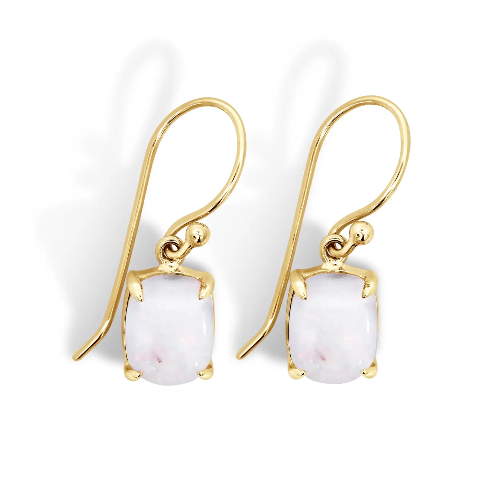 9ct Yellow Gold Oval Australian Opal Drop Earrings