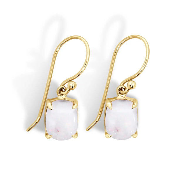 9ct Yellow Gold Oval Australian Opal Drop Earrings