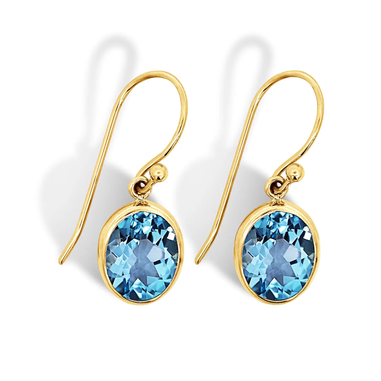 9ct Yellow Gold Oval Blue Topaz Drop Earrings