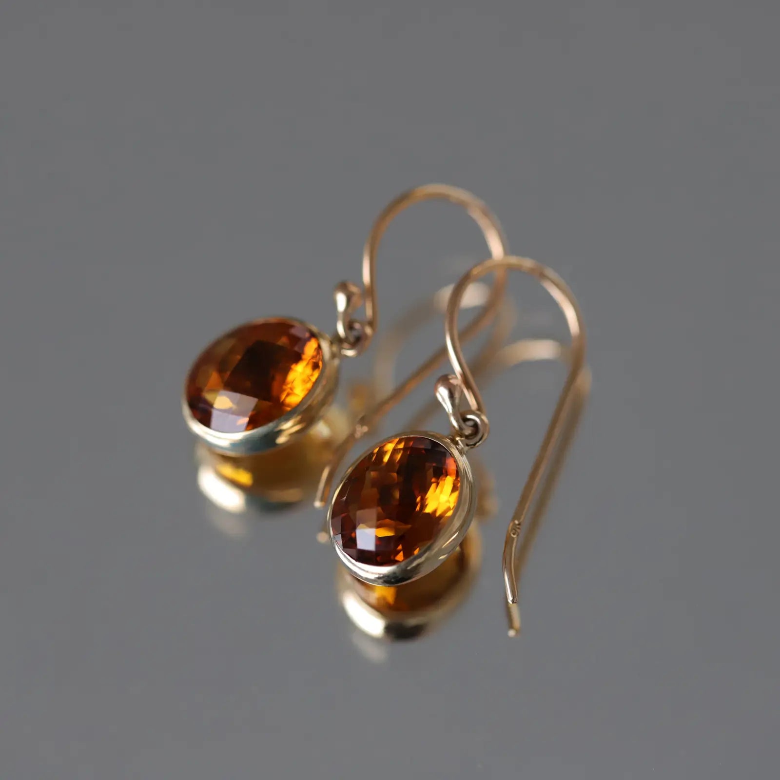 9ct Yellow Gold Oval Citrine Drop Earrings