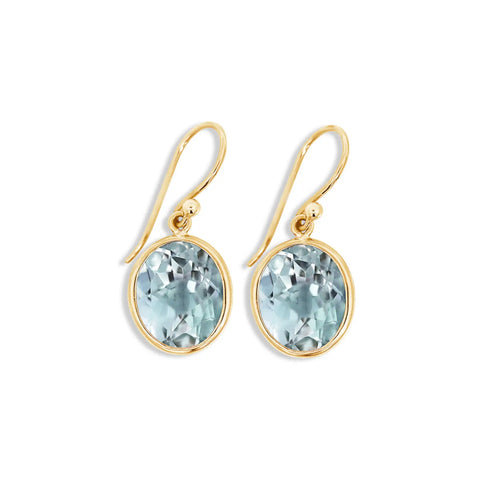 9ct Yellow Gold Oval Green Amethyst Drop Earrings