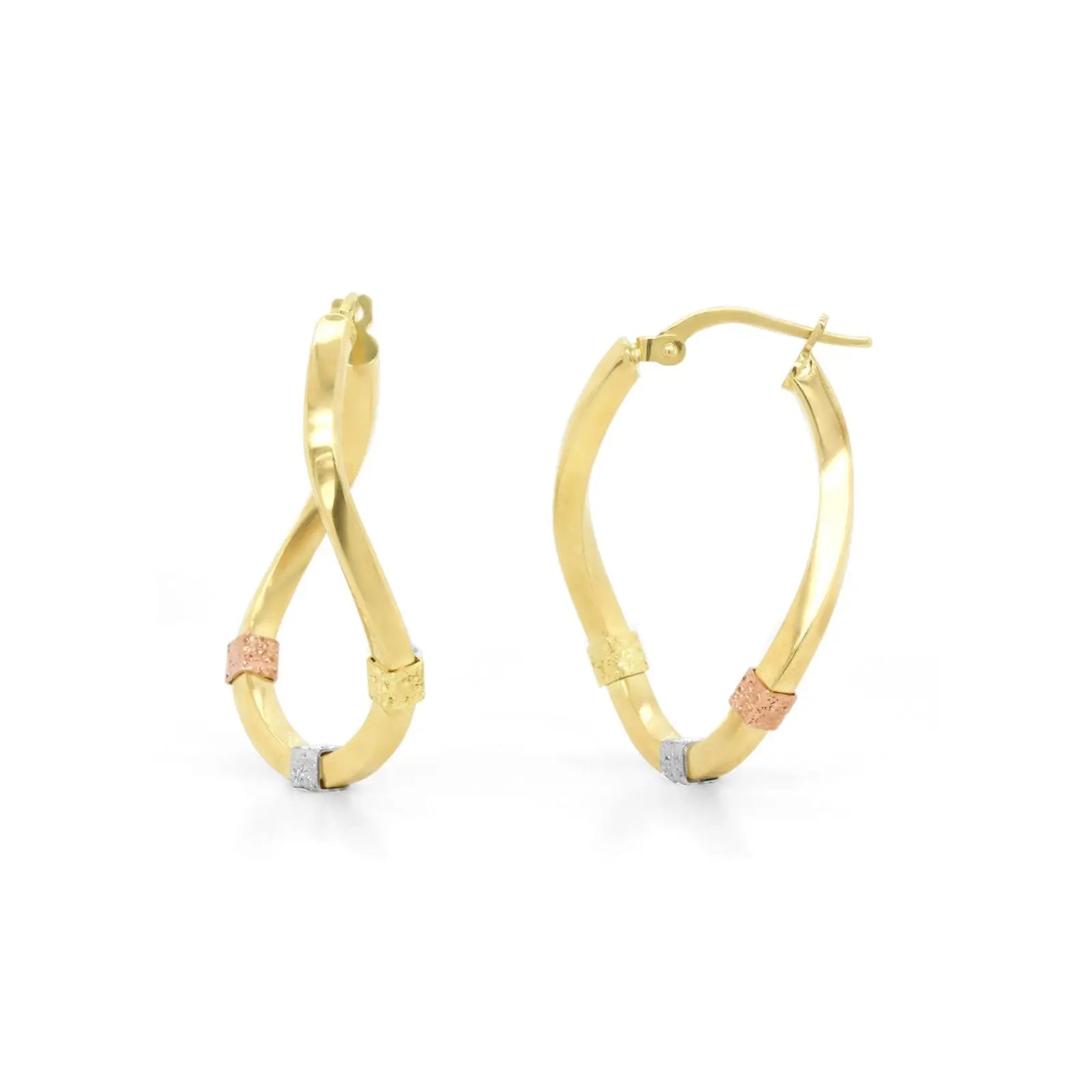 9ct Yellow Gold Oval Hoops With Three Tone Detail