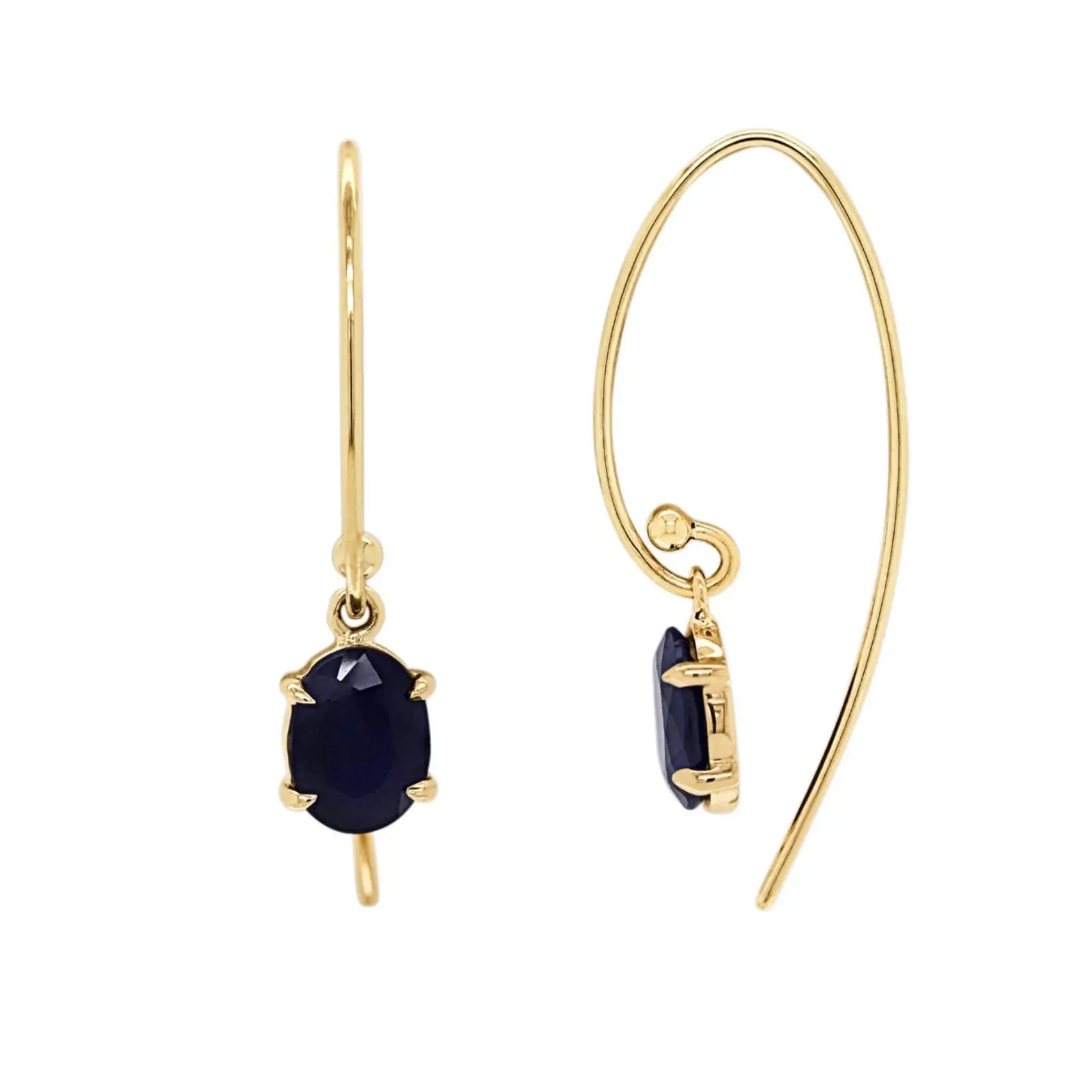 9ct Yellow Gold Oval Sapphire Long Drop Earrings