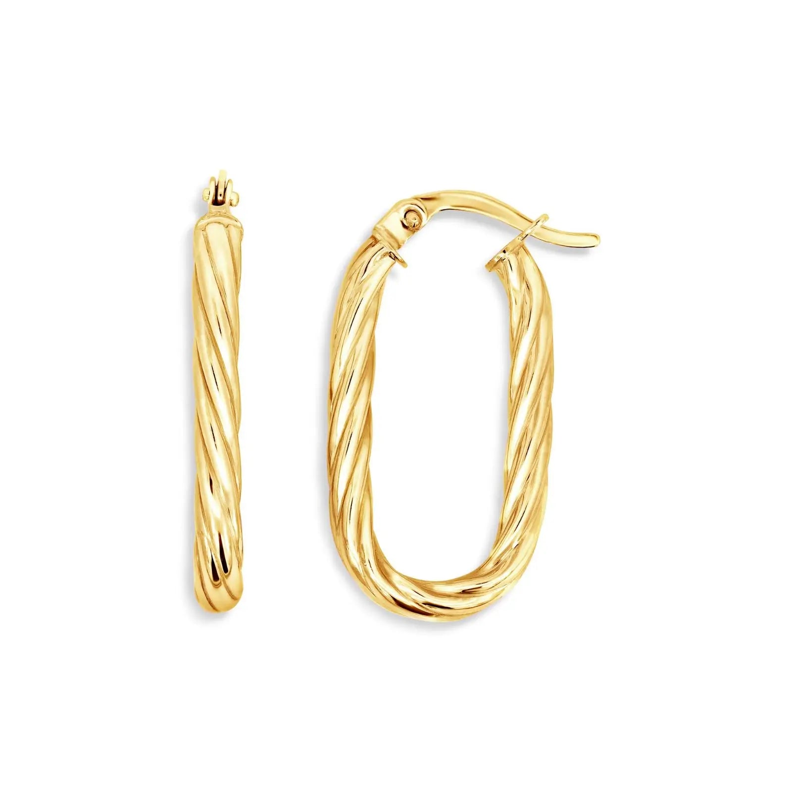 9ct Yellow Gold Oval Twist Hoop Earrings