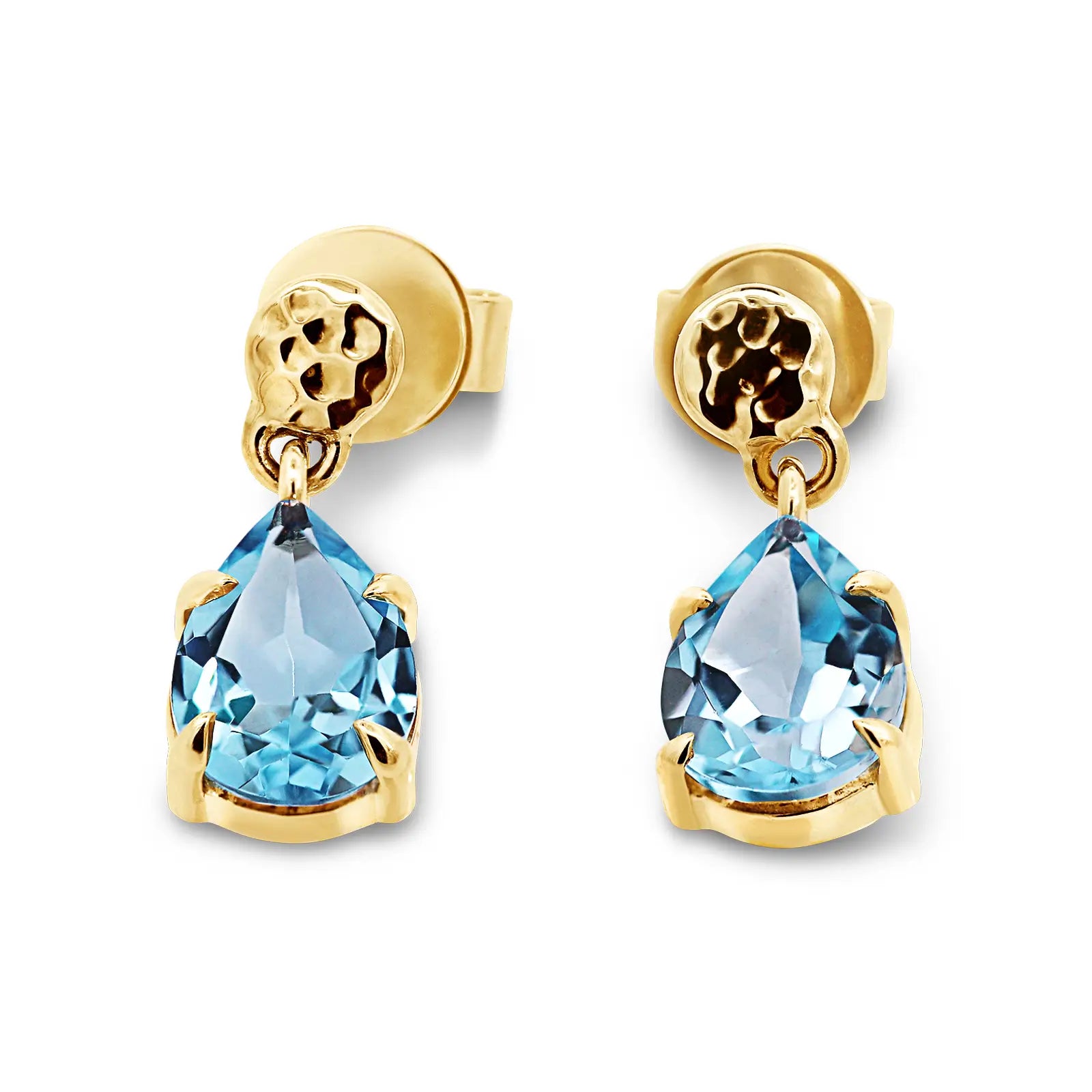 9ct Yellow Gold Pear Shape Blue Topaz Stud Earrings