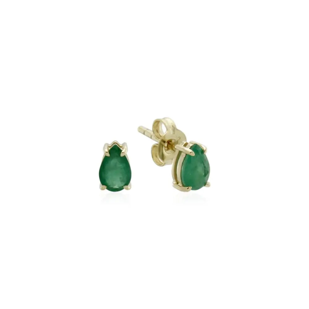 9ct Yellow Gold Pear Shape Emerald Stud Earring