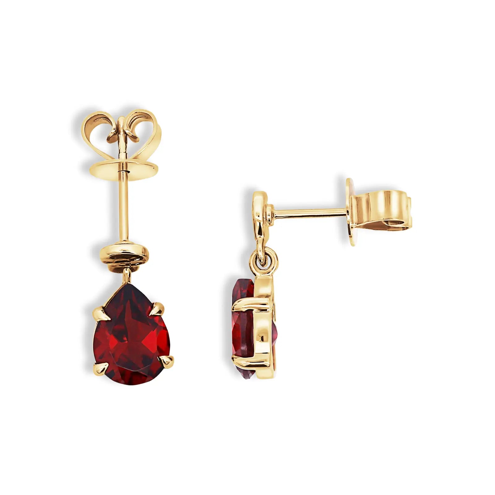 9ct Yellow Gold Pear Shape Garnet Drop Stud Earrings