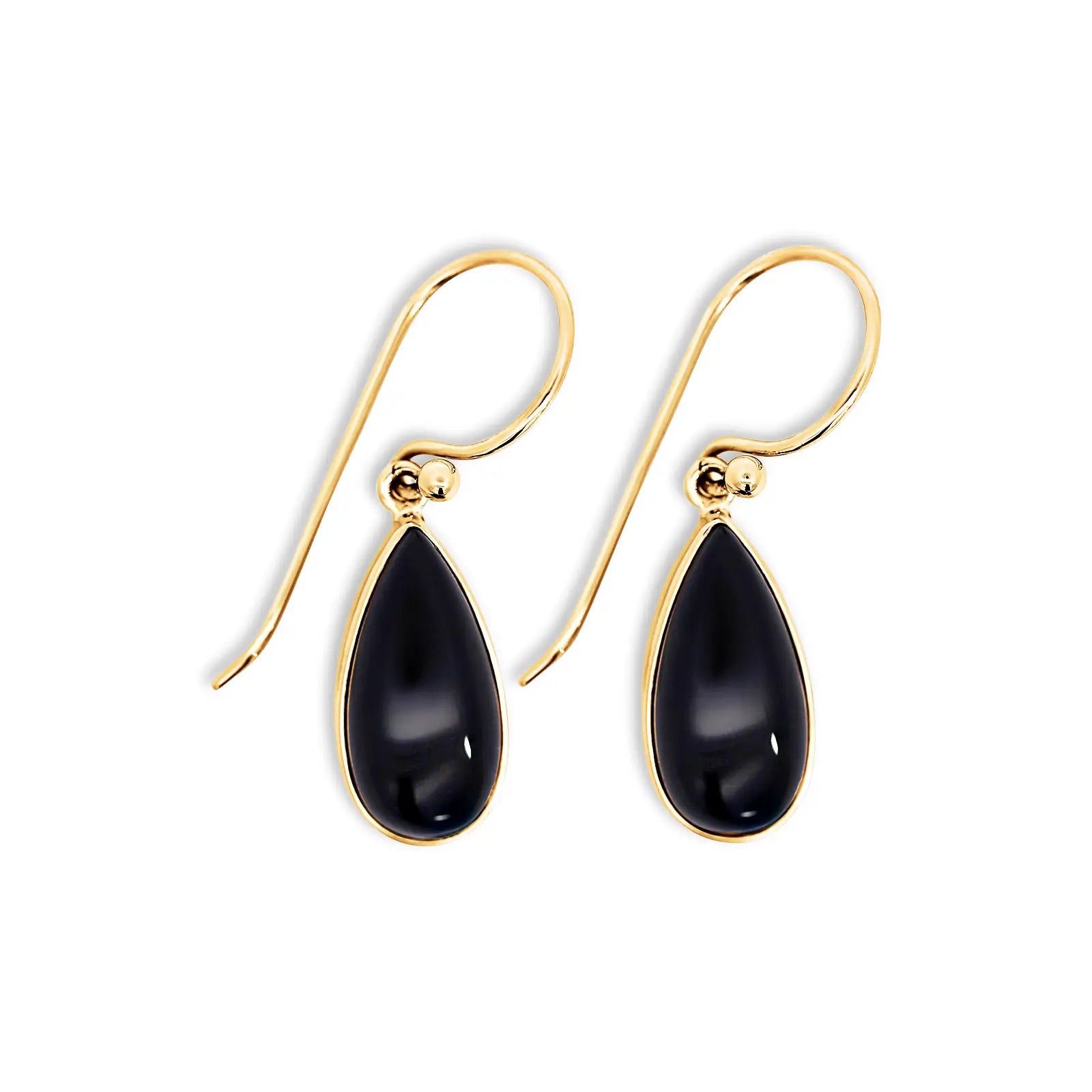 9ct Yellow Gold Pear Shape Onyx Drop Earrings