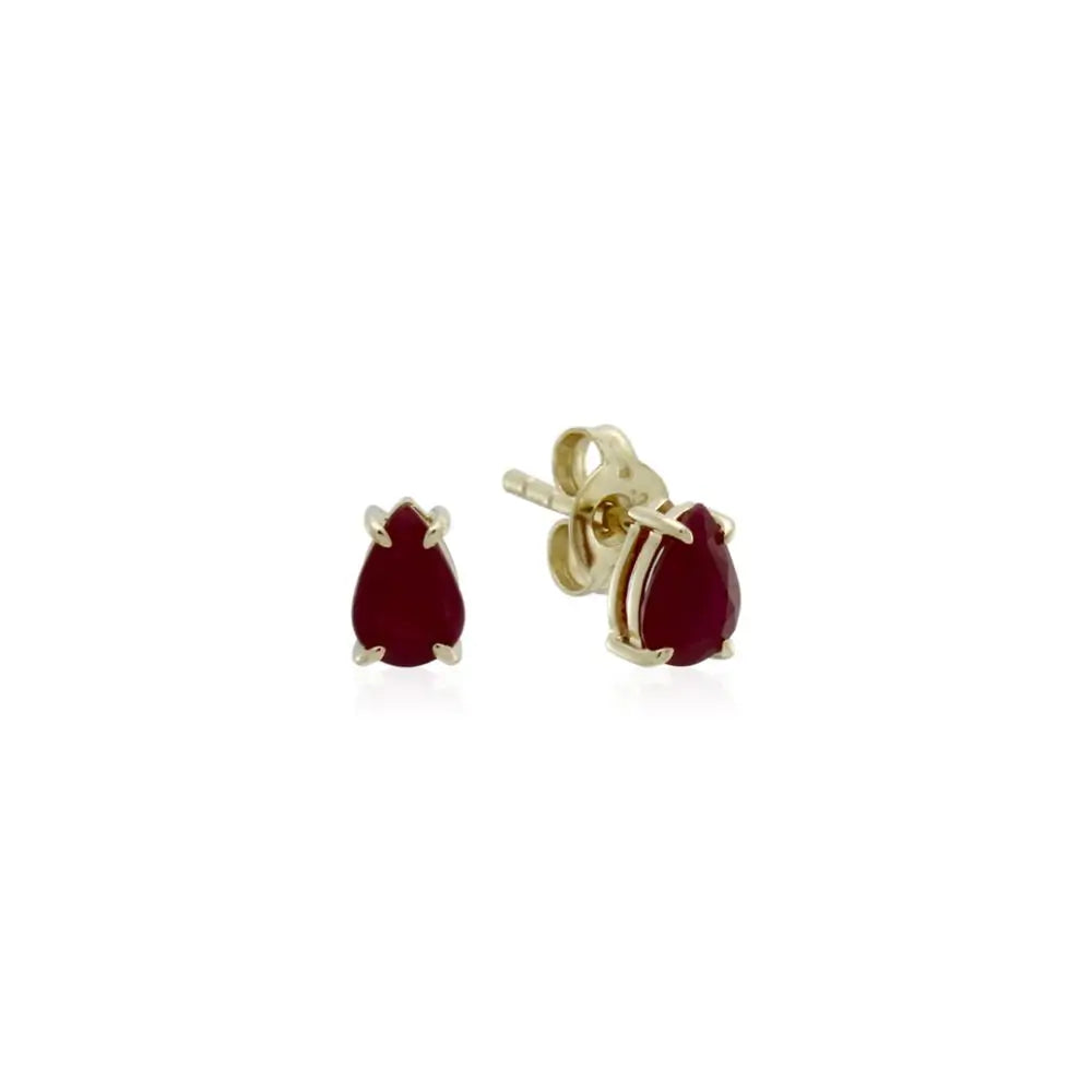 9ct Yellow Gold Pear Shape Ruby Stud Earring