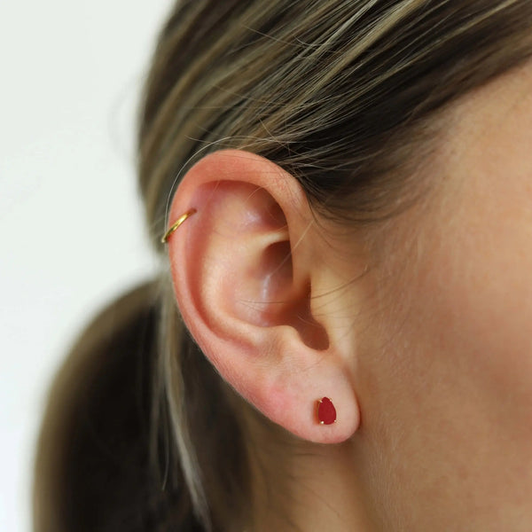 9ct Yellow Gold Pear Shape Ruby Stud Earring - alternate view
