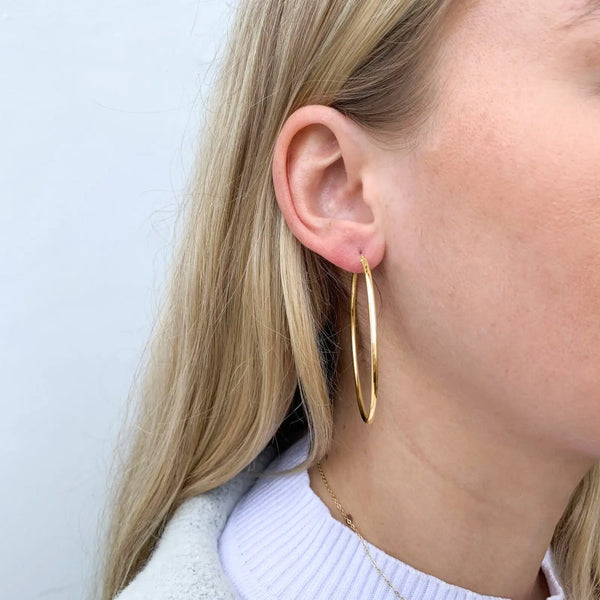 9ct Yellow Gold Plain Italian Hoop Earrings - alternate view