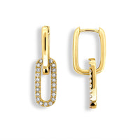 9ct Yellow Gold Plain & Lab Grown Diamond Paperclip Huggie Earrings