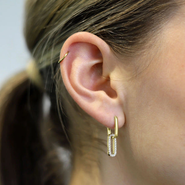 9ct Yellow Gold Plain & Lab Grown Diamond Paperclip Huggie Earrings - alternate view