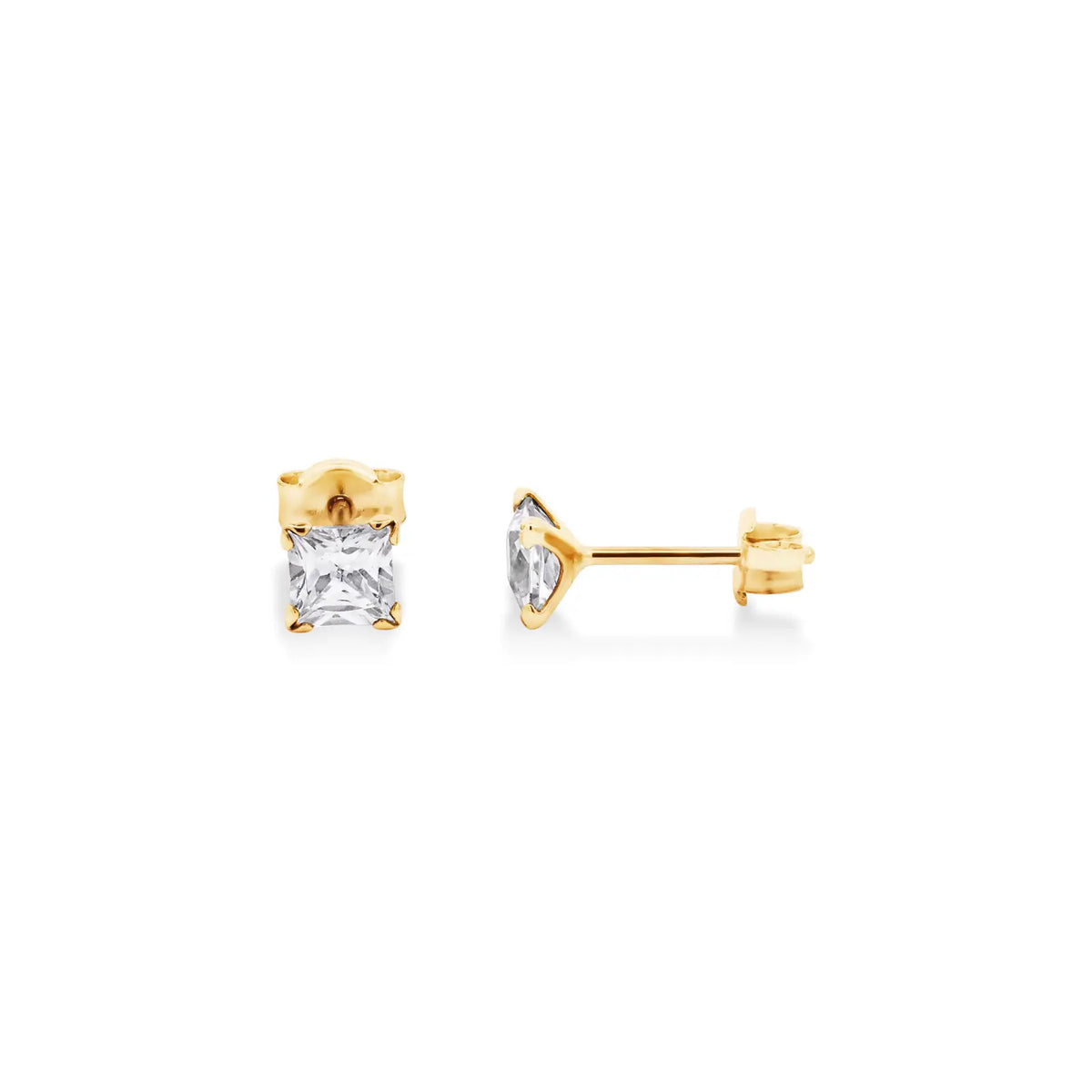 9ct Yellow Gold Princess Cut Cubic Zirconia Earrings