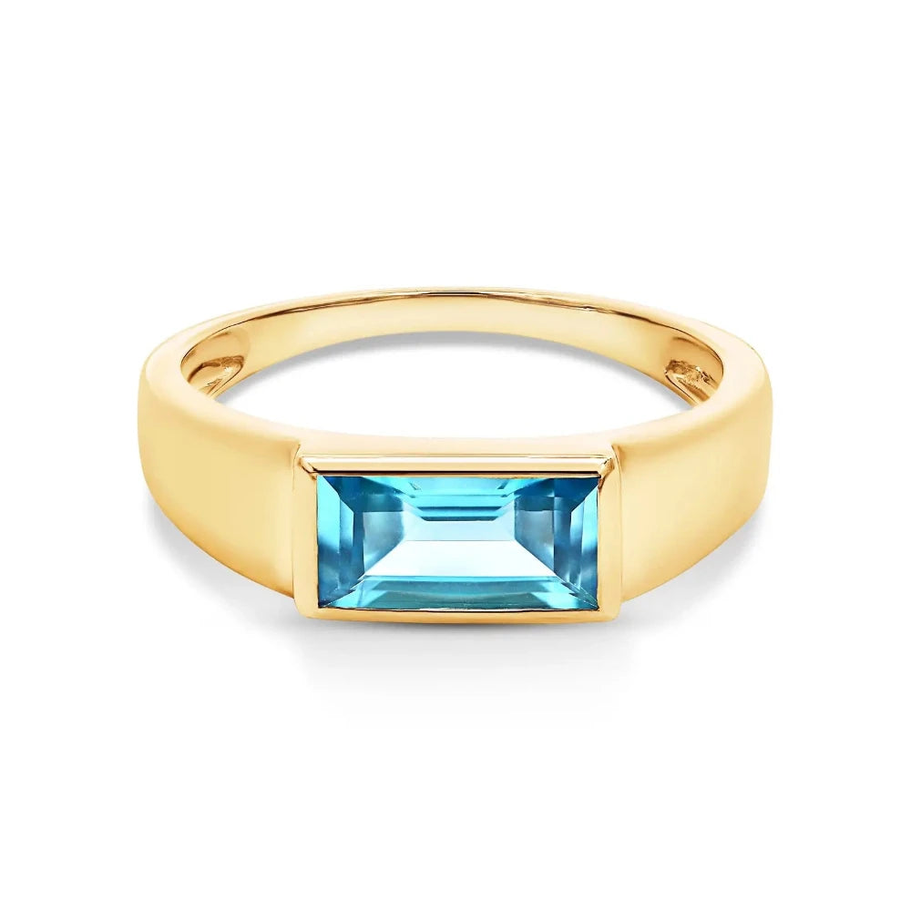 9ct Yellow Gold Rectangle Blue Topaz Ring