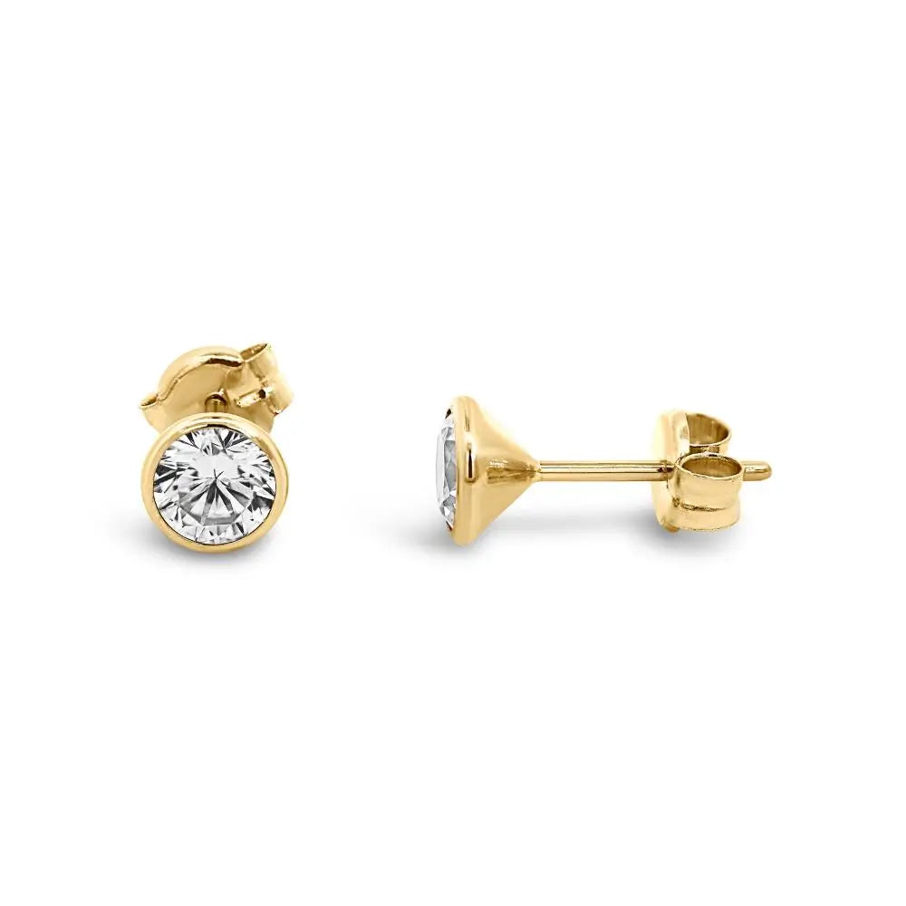 9ct Yellow Gold Round Cubic Zirconia Stud Earrings