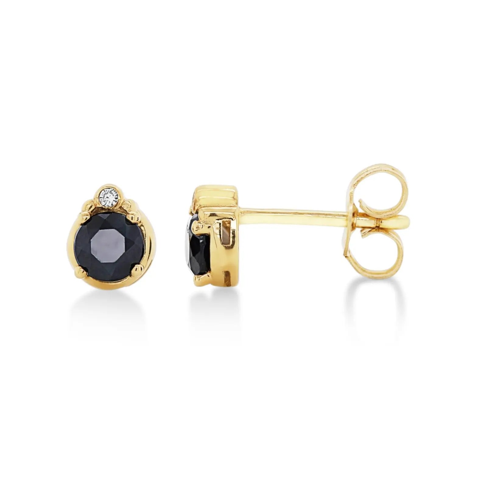 9ct Yellow Gold Round Sapphire & Diamond Studs