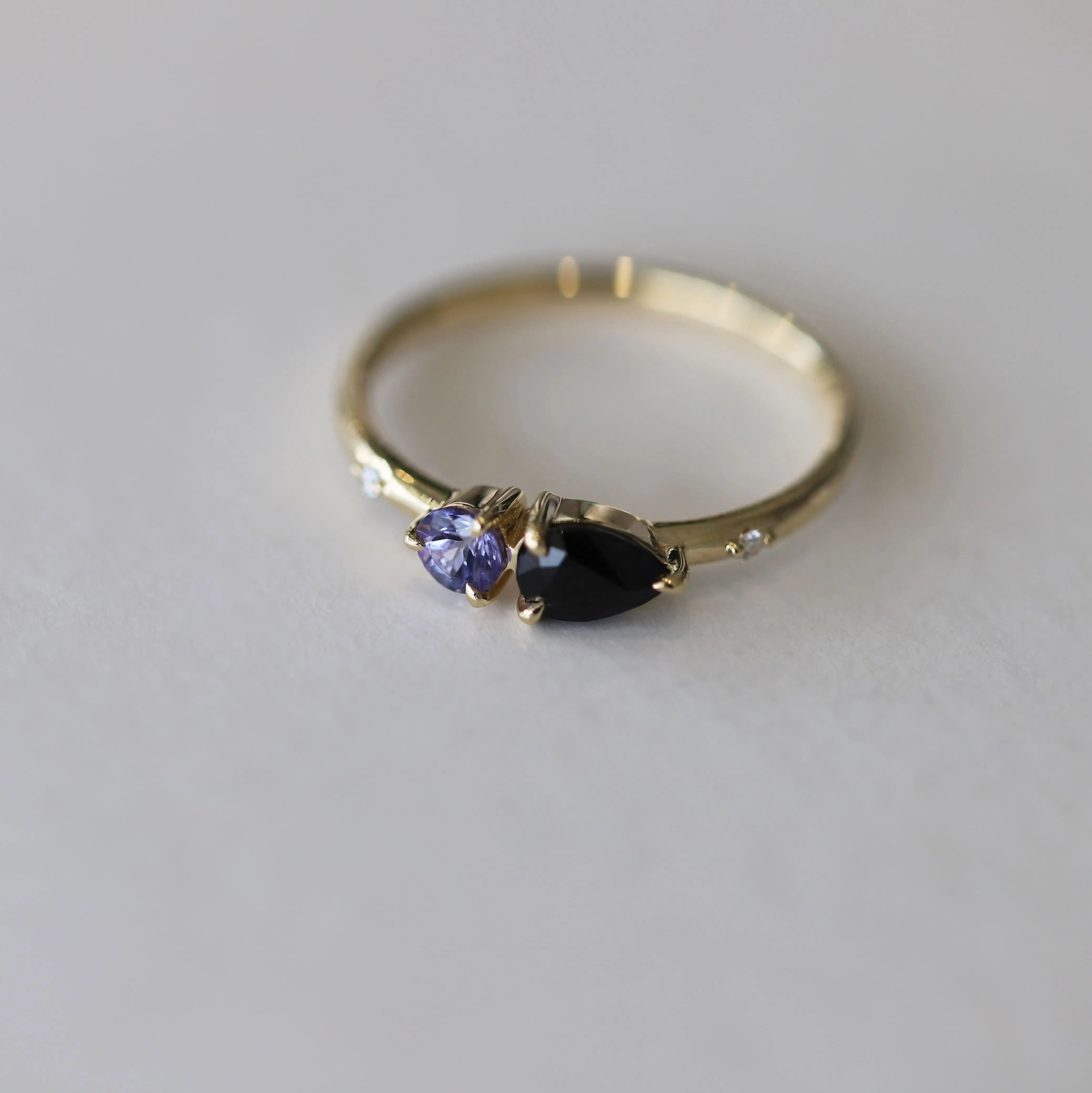 9ct Yellow Gold Sapphire, Tanzanite & Lab Grown Diamond Ring