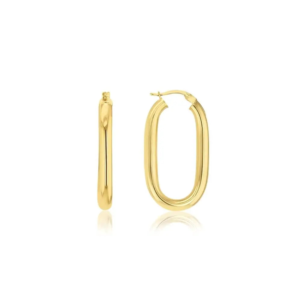 9ct Yellow Gold On Silver 20mm Oval Hoop Earrings