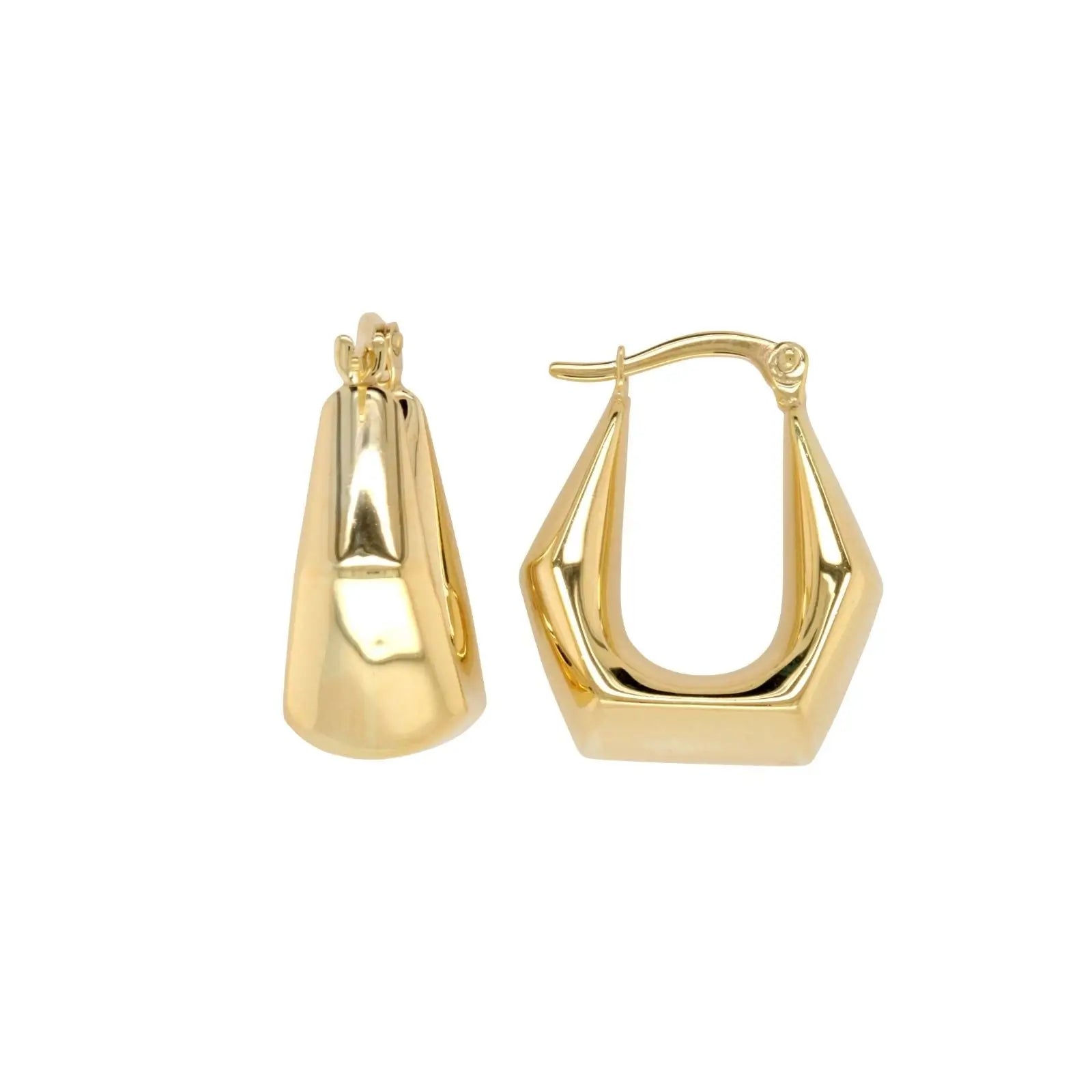 9ct Yellow Gold Silver Plated Hexagonal Hoop Earring