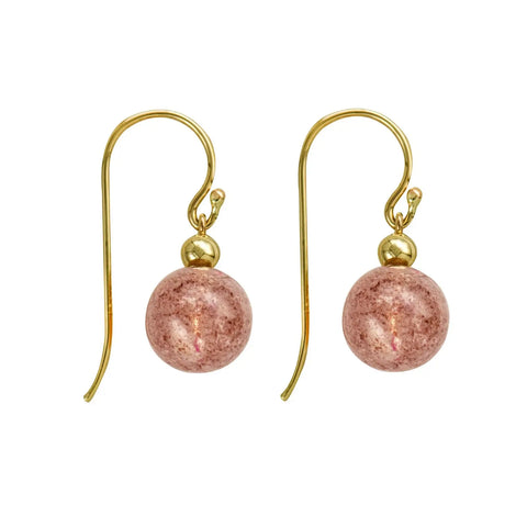 9ct Yellow Gold Strawberry Quartz Drop Earrings