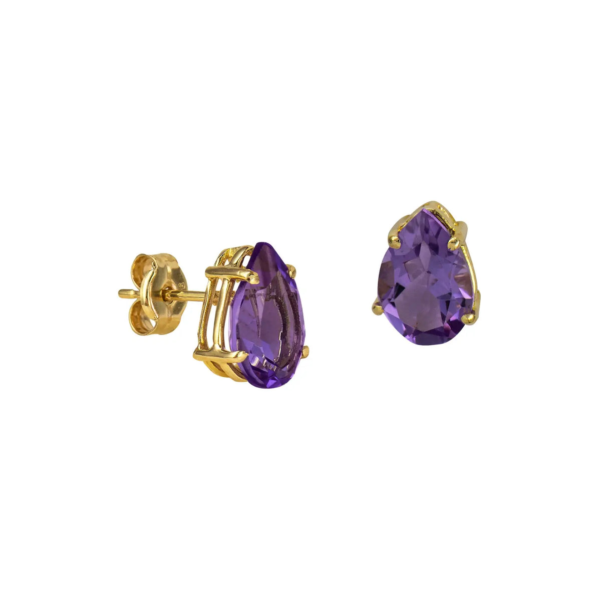 9ct Yellow Gold Teardrop Natural Amethyst Earrings