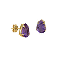 9ct Yellow Gold Teardrop Natural Amethyst Earrings