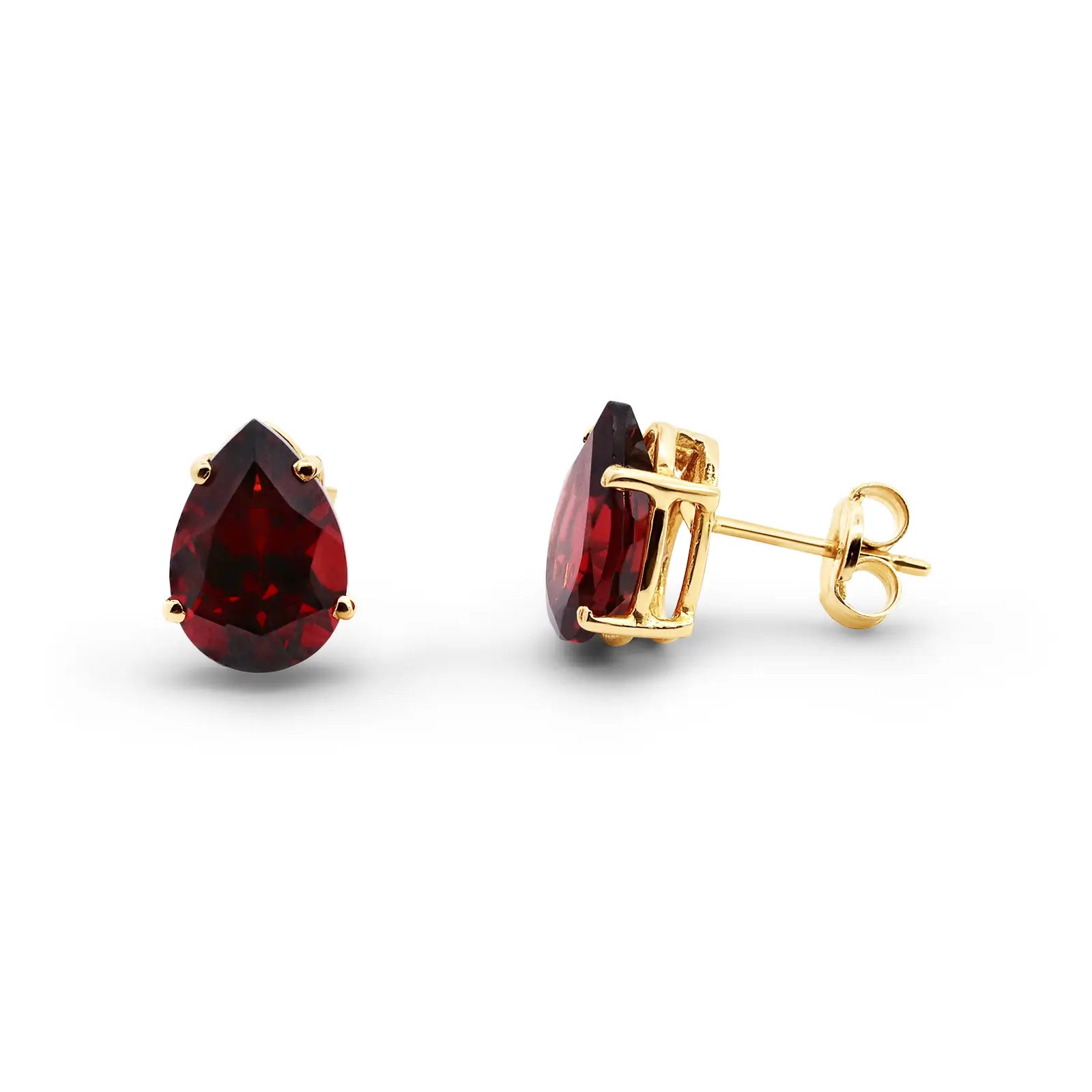 9ct Yellow Gold Teardrop Natural Garnet Stud Earrings