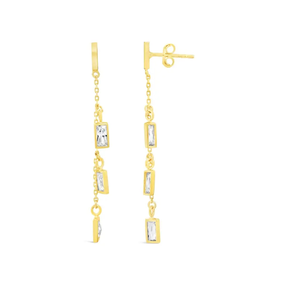 9ct Yellow Gold Triple Cubic Zirconia Drop Earrings