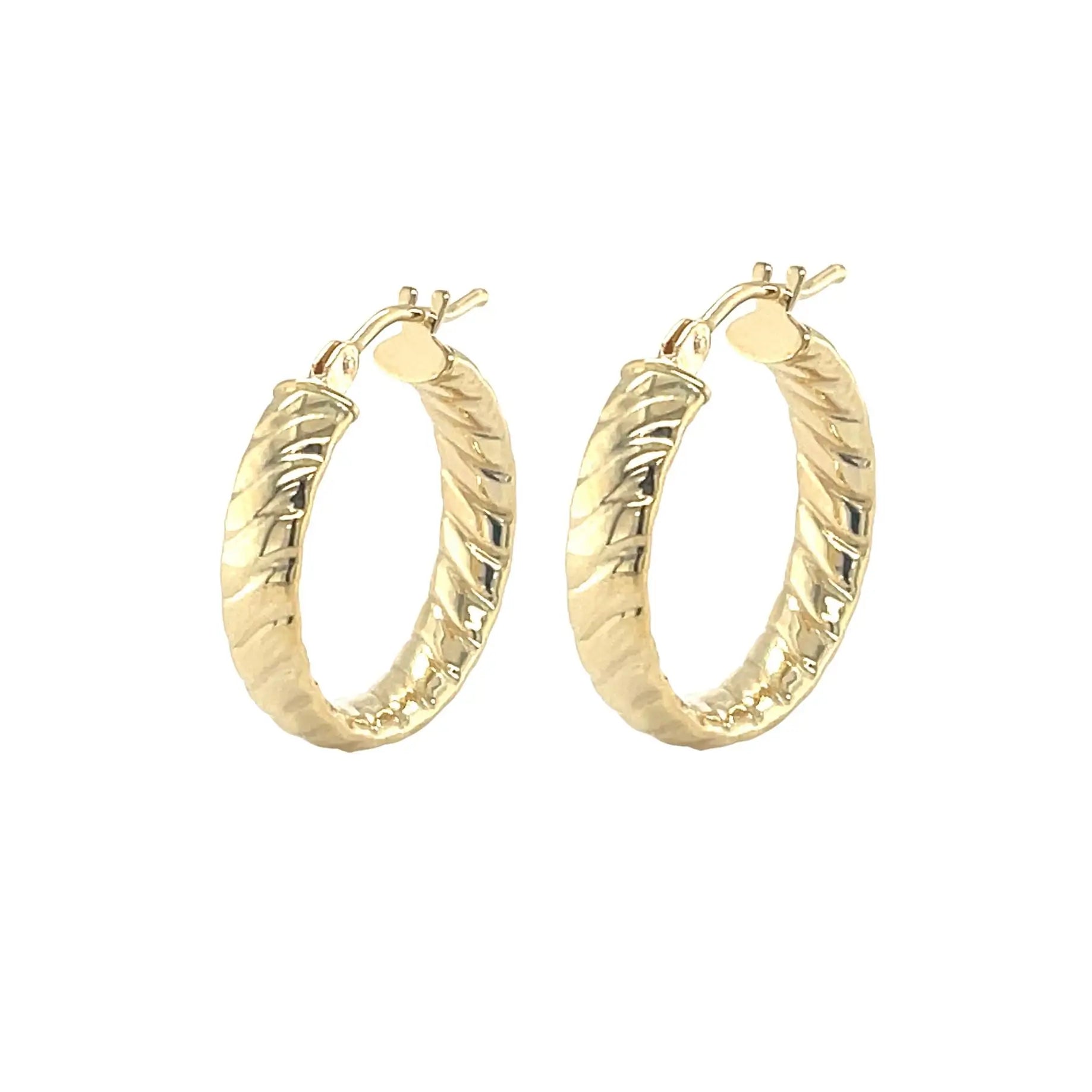 9ct Yellow Gold Twisted Lined Hoop Earrings