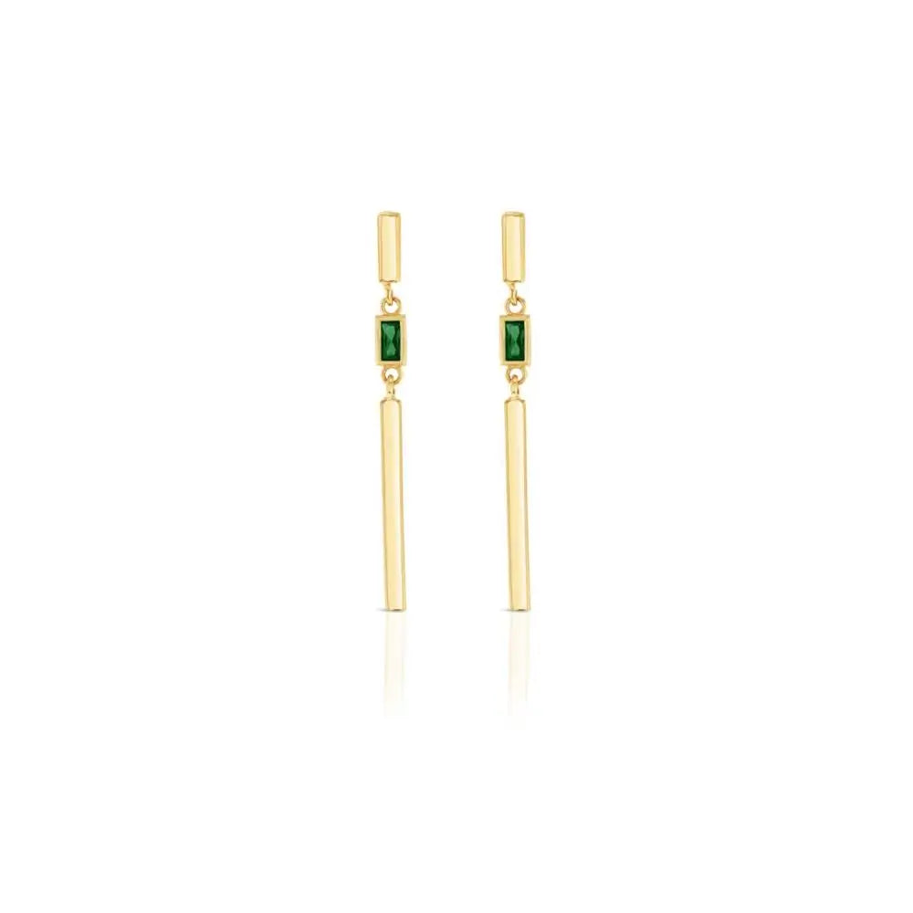 9ct Yellow Gold Vertical Bar Drop Earrings With Created Emerald