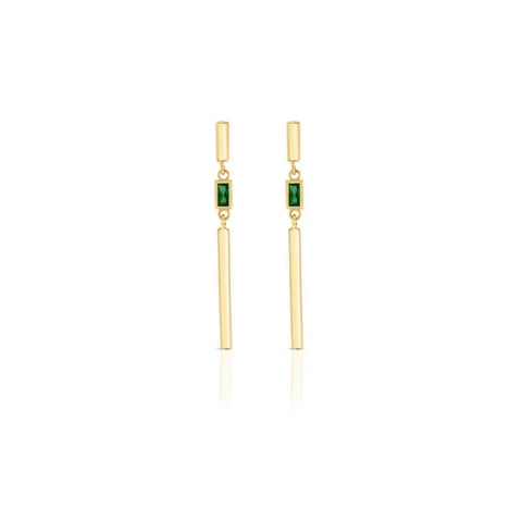 9ct Yellow Gold Vertical Bar Drop Earrings With Created Emerald