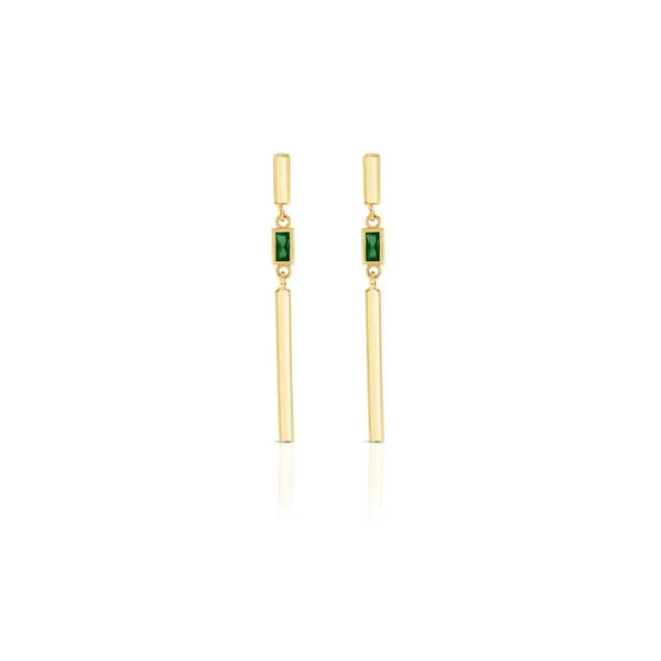 9ct Yellow Gold Vertical Bar Drop Earrings With Created Emerald