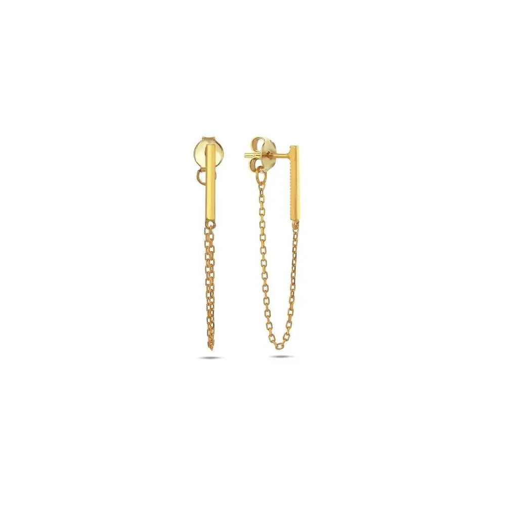 9ct Yellow Gold Vertical Bar With Chain Drop Earrings