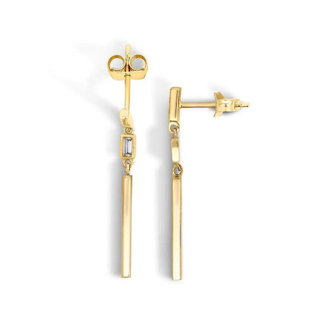 9ct Yellow Gold Vertical Drop Earrings With Cubic Zirconia