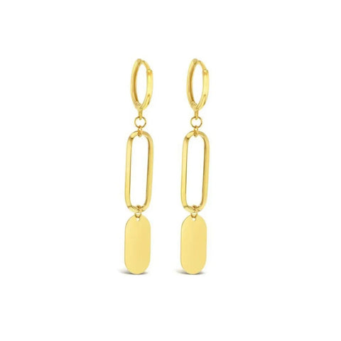 9ct Yellow Huggie With Open Oval Drop & Flat Oval Disc