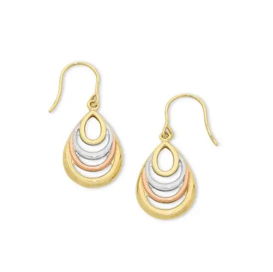 9ct Yellow White And Rose Gold Hook Earrings