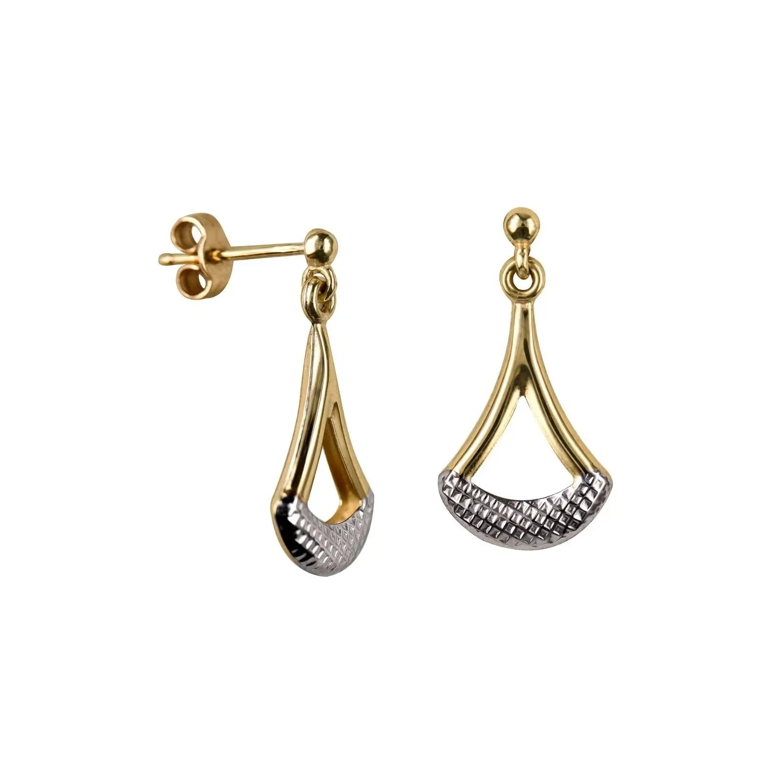 9ct Yellow & White Gold Fan Design Drop Earrings