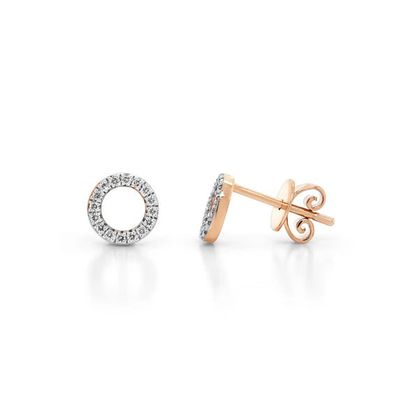 9ct Rose Gold Diamond Circle Stud Earrings