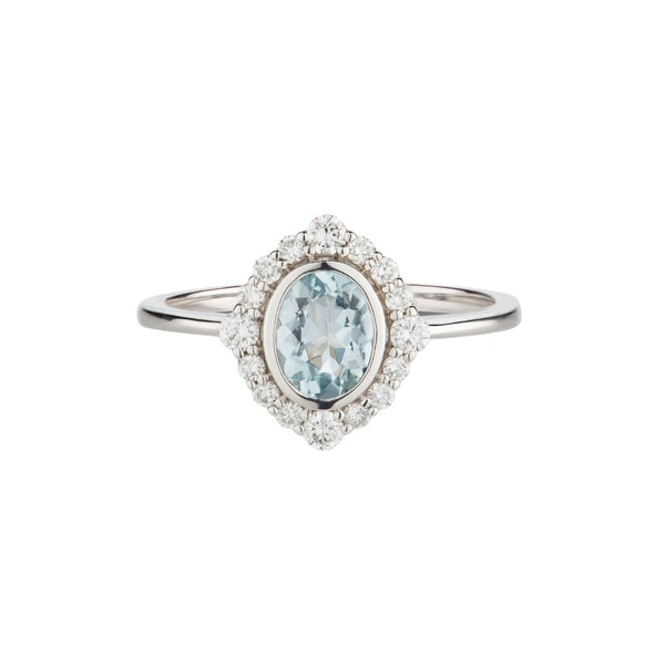 9ct White Gold Aquamarine And Lab Grown Diamond Ring