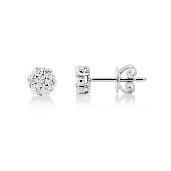 9ct White Gold Diamond Flower Stud Earrings
