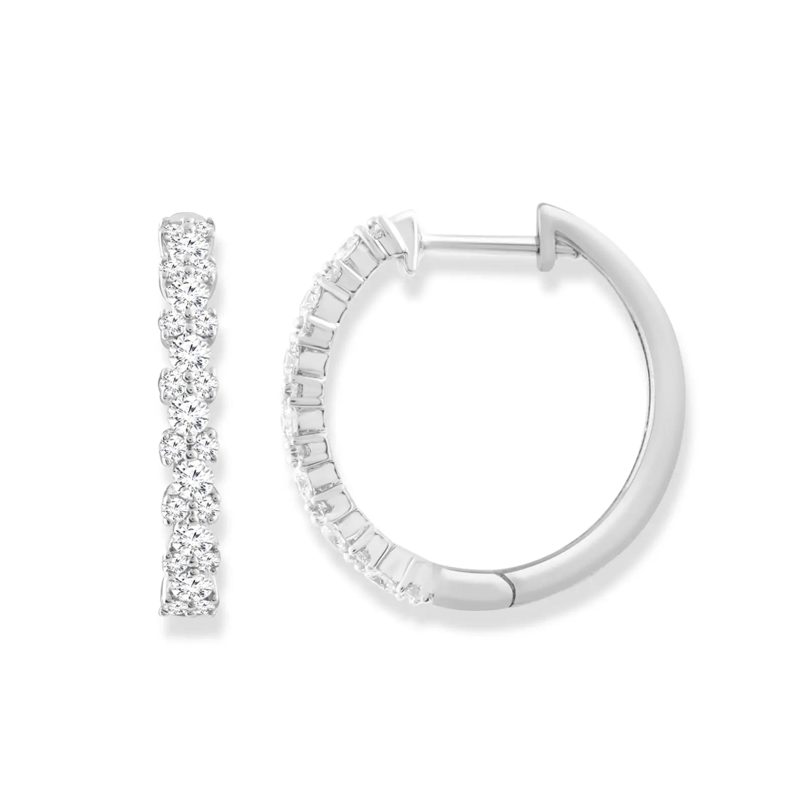 9ct White Gold Off Set Diamond Huggie Earrings