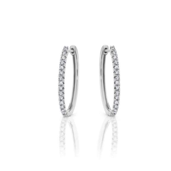 9ct White Gold Oval Diamond Set Huggies