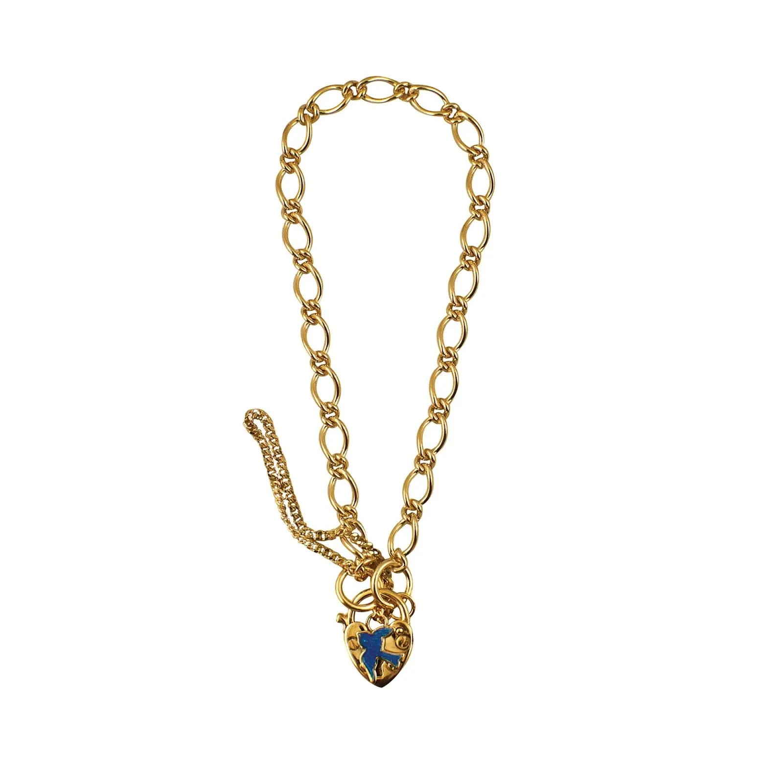 9ct Yellow Gold Baby Bracelet With Blue Bird Padlock