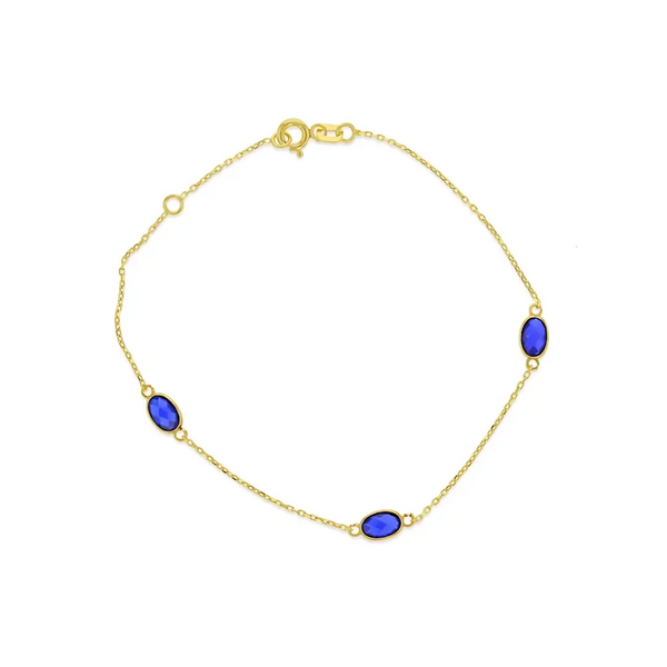 9ct Yellow Gold Bracelet Stationed With Oval Created Sapphires