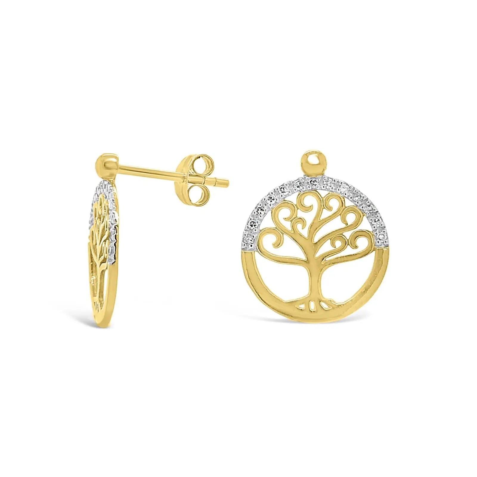 9ct Yellow Gold Diamond Tree Of Life Stud Earrings